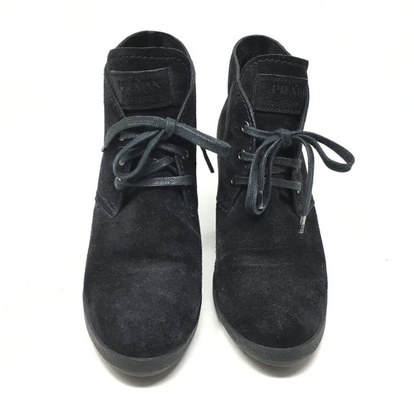 Prada Wedge Ankle Boots Booties Size 37.5/7.5 US - Picture 7 of 11
